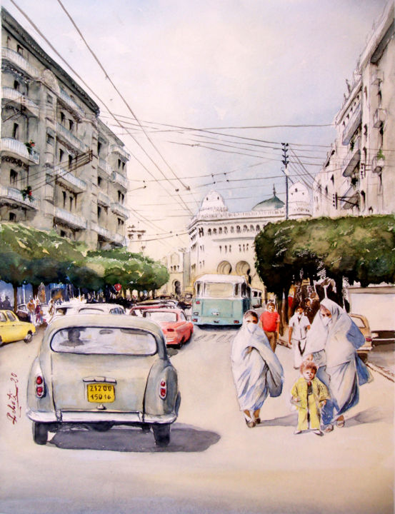 Peinture intitulée "Alger Voyage dans l…" par Abdenasser Rebati, Œuvre d'art originale, Aquarelle