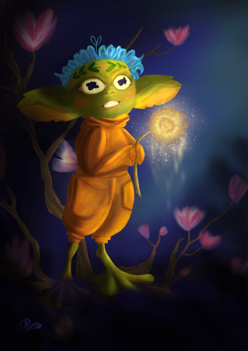 Digital Arts titled "duende verde" by Rebeca Granda, Original Artwork, Digital Painting