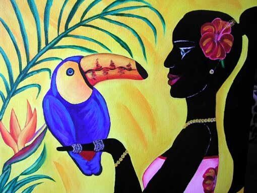 Schilderij getiteld "Paradise Toucan" door Rebecca, Origineel Kunstwerk