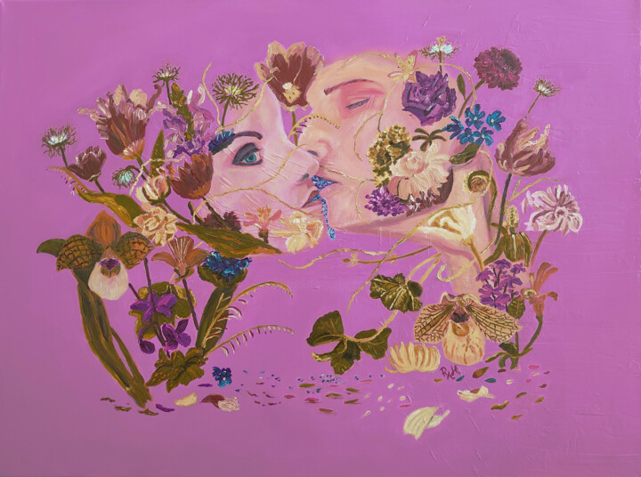 Malarstwo zatytułowany „Between Us, Around…” autorstwa Rebecca Allan (R.A.Holland Art), Oryginalna praca, Olej Zamontowany n…