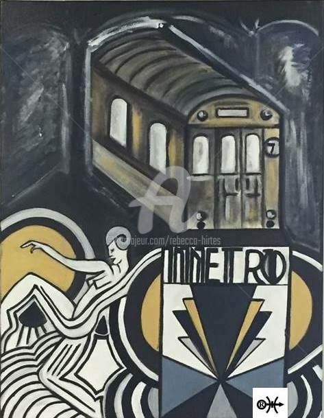 Schilderij getiteld "METRO RETRO" door Rebecca Hirtes, Origineel Kunstwerk, Olie