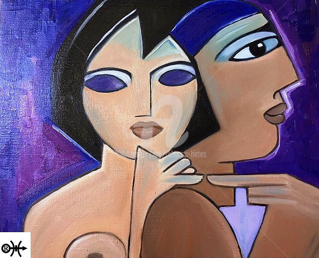 Painting titled "LOVER COMPLICITY" by Rebecca Hirtes, Original Artwork, Oil