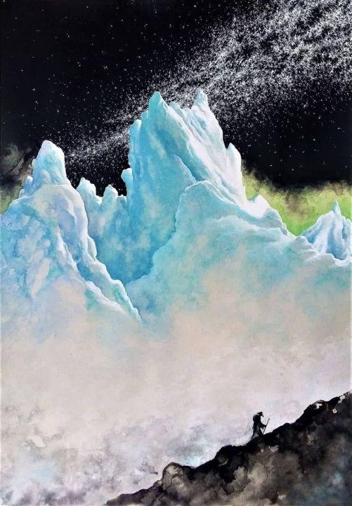 Drawing titled "Contemplation (N°6)" by Ânanda, Original Art, Watercolor