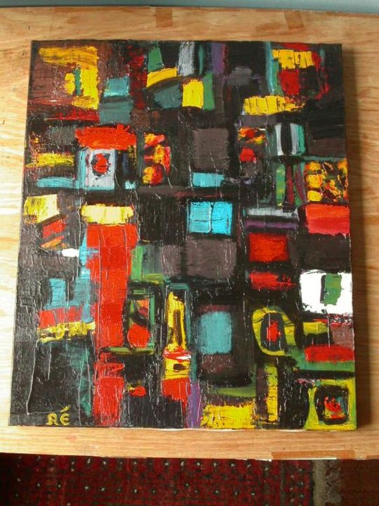 Painting titled "Cubisme" by Ré Brigitte Letellier, Original Artwork