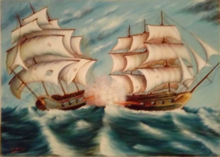 Painting titled "Barcos" by R. Navarro, Original Artwork, Oil