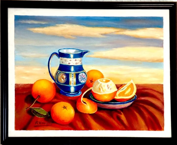 Painting titled "Naranjas" by R. Navarro, Original Artwork, Oil