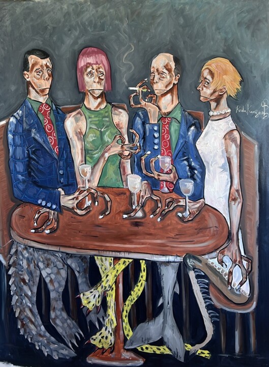 Painting titled "Apero" by Reda Kanzaoui, Original Artwork, Oil