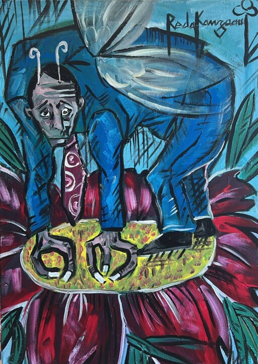 Painting titled "Le butineur" by Reda Kanzaoui, Original Artwork, Acrylic