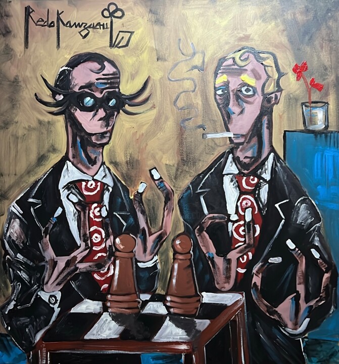 Painting titled "the gamblers" by Reda Kanzaoui, Original Artwork, Acrylic