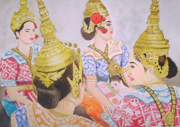 Pittura intitolato "Erawan Shrine's Tha…" da Toshiyuki Suzuki, Opera d'arte originale, Acquarello