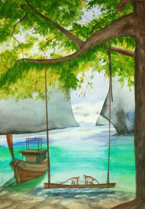 Картина под названием "Phi Phi Islands(Tha…" - Toshiyuki Suzuki, Подлинное произведение искусства, Акварель