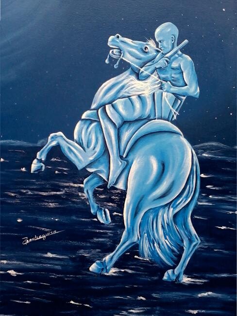 Malerei mit dem Titel "Cavalier de la nuit" von Redha Boubeguira, Original-Kunstwerk