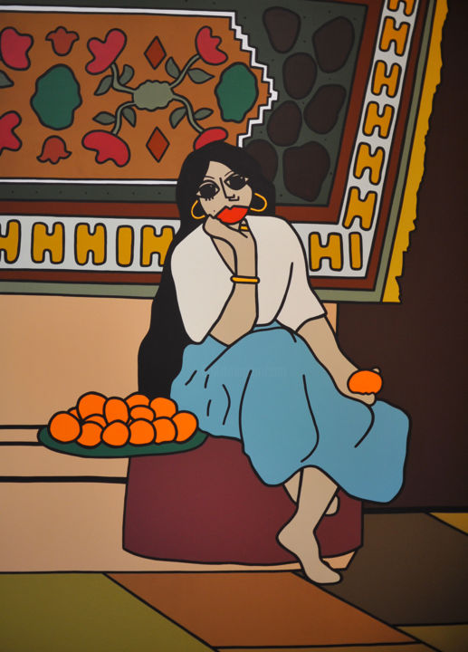 Painting titled "La femme aux orange…" by Redlips, Original Artwork, Acrylic