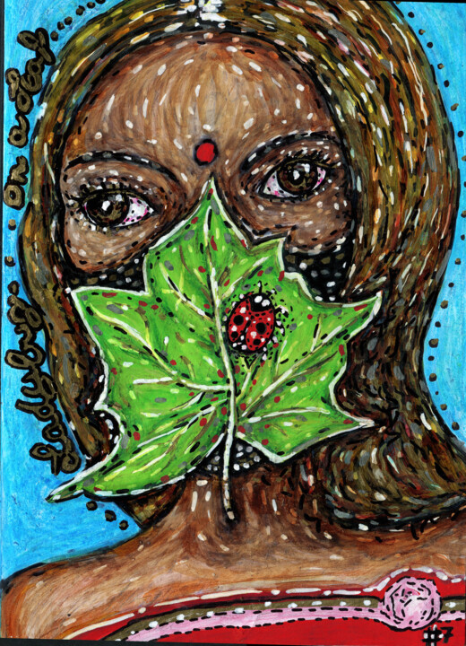 Dessin intitulée "#07-LadyBug on a Le…" par Karine Garelli (Reds Robin), Œuvre d'art originale, Marqueur