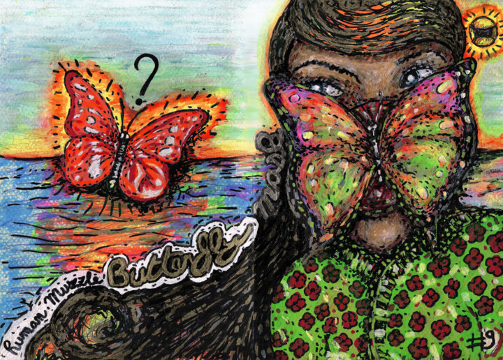 Rysunek zatytułowany „#09-Butterfly Mask” autorstwa Karine Garelli (Reds Robin), Oryginalna praca, Marker