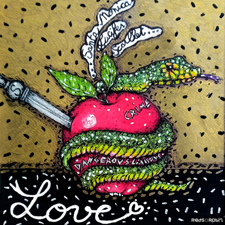 Drawing titled "The Snake of Love" by Karine Garelli (Reds Robin), Original Artwork, Marker