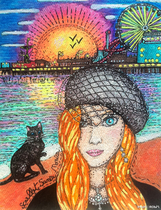 Disegno intitolato "Santa Monica" da Karine Garelli (Reds Robin), Opera d'arte originale, Pennarello