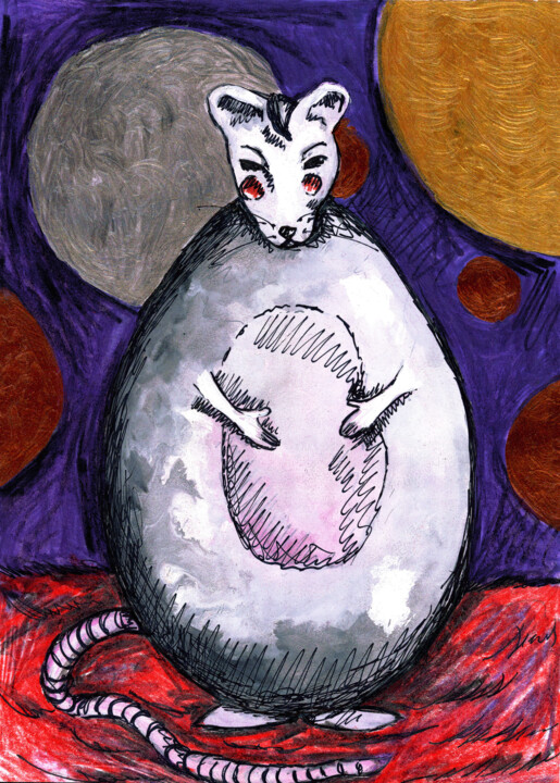 Drawing titled "Gros Rat" by Karine Garelli (Reds Robin), Original Artwork, Gouache