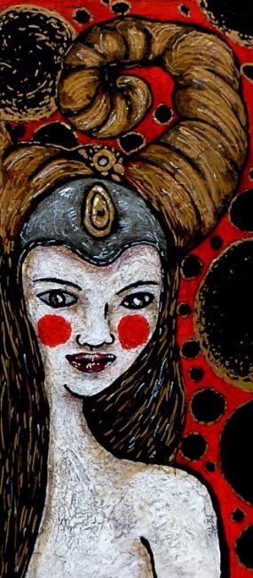Painting titled "Hybride fille" by Karine Garelli (Reds Robin), Original Artwork, Acrylic