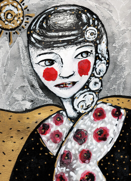 Drawing titled "Fille du Japon" by Karine Garelli (Reds Robin), Original Artwork, Marker