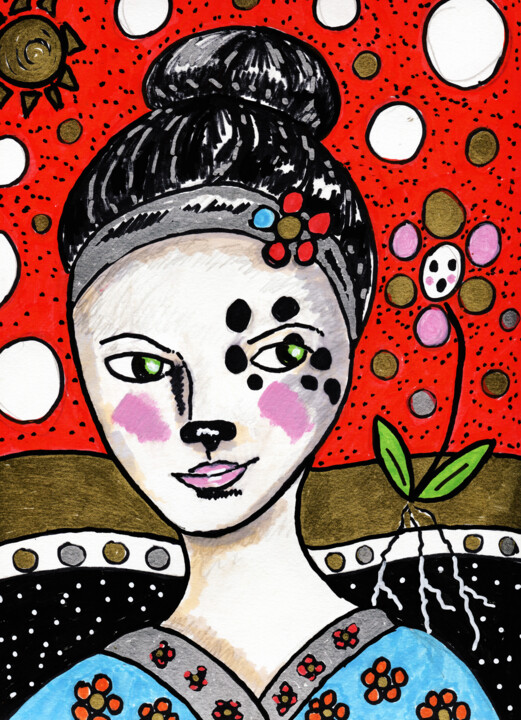 Drawing titled "geisha.jpg" by Karine Garelli (Reds Robin), Original Artwork