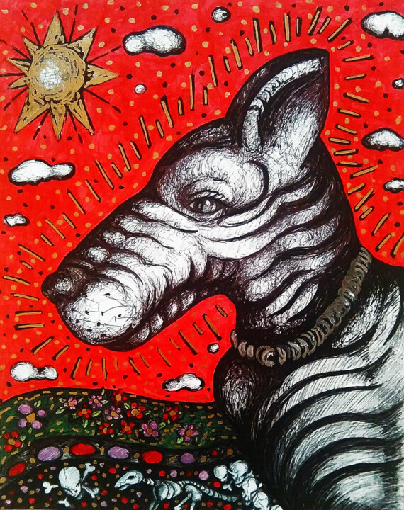 Drawing titled "DOG" by Karine Garelli (Reds Robin), Original Artwork, Marker