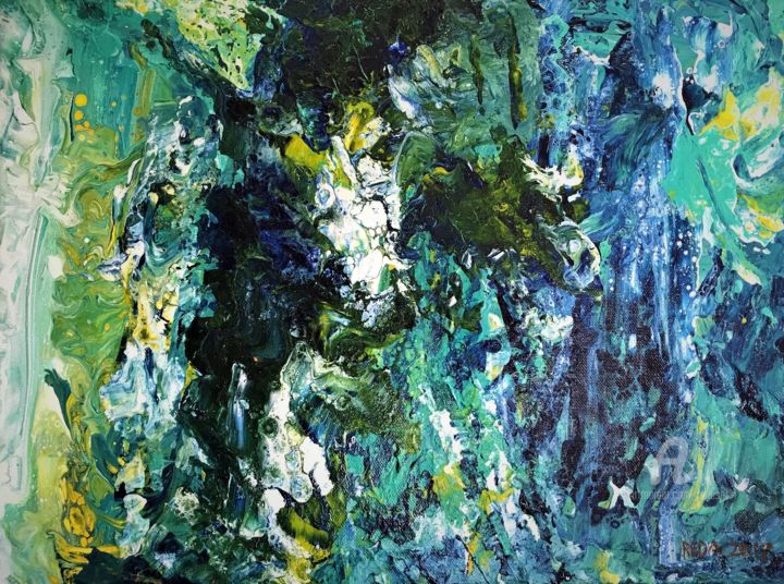 Painting titled "Abstract: "Green Ca…" by Reda Pinchera, Original Artwork, Acrylic