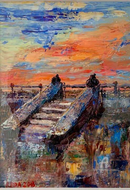 Peinture intitulée ""The stairs"" par Reda Pinchera, Œuvre d'art originale, Huile