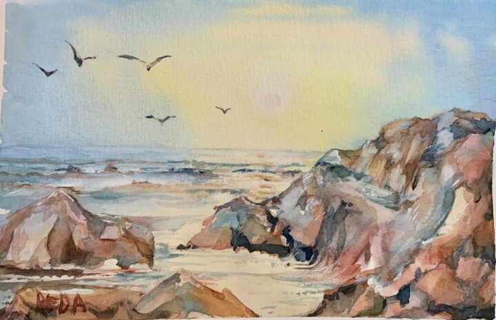 Painting titled "Sunny morning on th…" by Reda Pinchera, Original Art, Watercolor