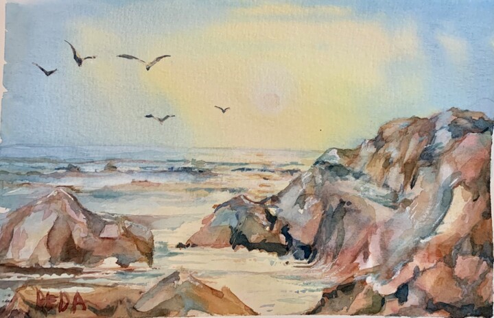 Pintura intitulada "Sunny morning on th…" por Reda Pinchera, Obras de arte originais, Aquarela