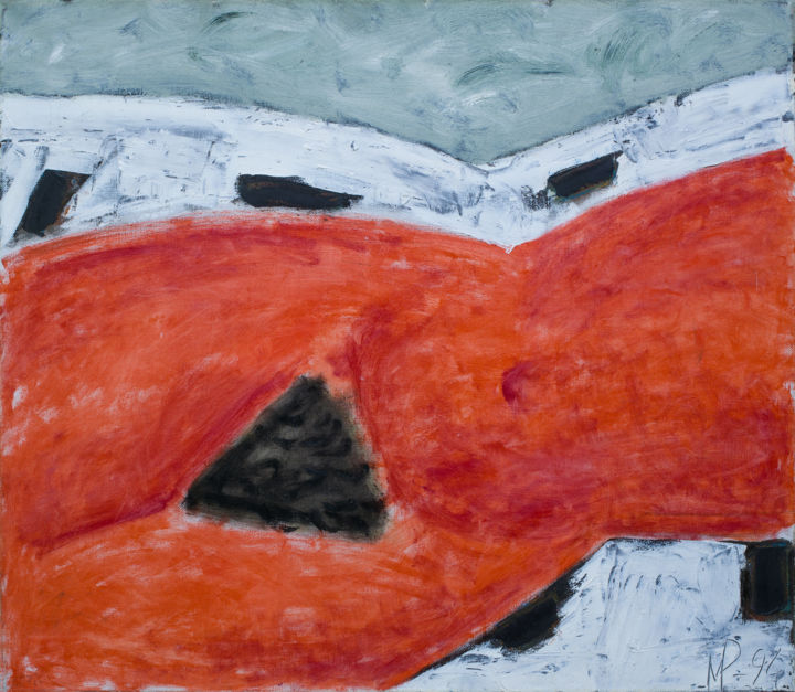 Painting titled "Red torso." by Refat Mamutov, Original Artwork, Oil Mounted on Wood Stretcher frame