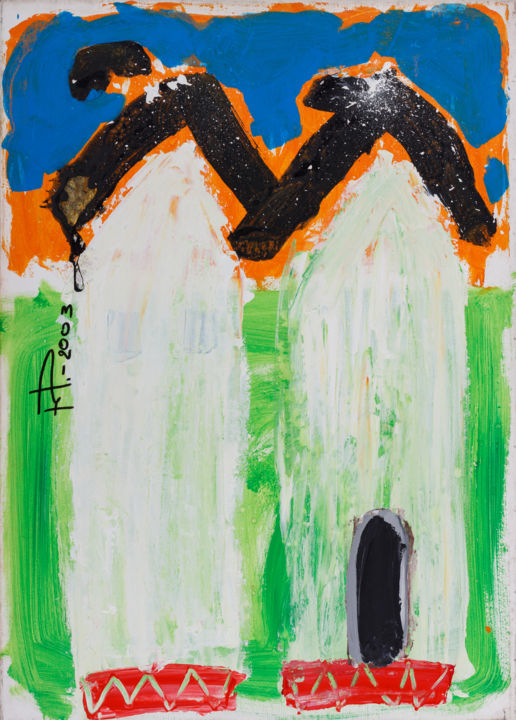 Картина под названием "Two towers." - Refat Mamutov, Подлинное произведение искусства, Акрил Установлен на Деревянная рама д…