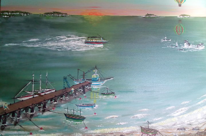 Painting titled "ballenas" by Rafael Fajardo Flores, Original Artwork, Oil