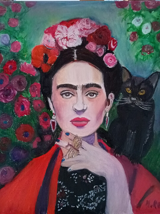 Dessin intitulée "Frida Kahlo Viva la…" par Marit Refsnes, Œuvre d'art originale, Pastel