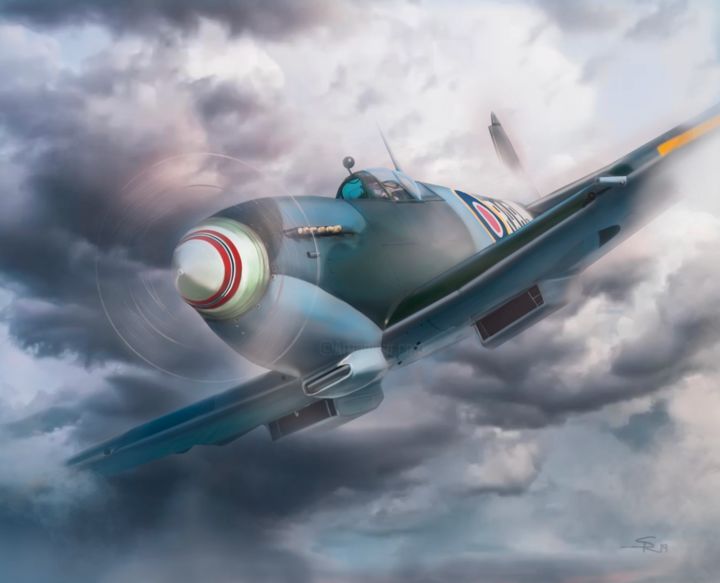 Artes digitais intitulada "Spitfire" por Sara-Rahel Roulet, Obras de arte originais, Pintura digital