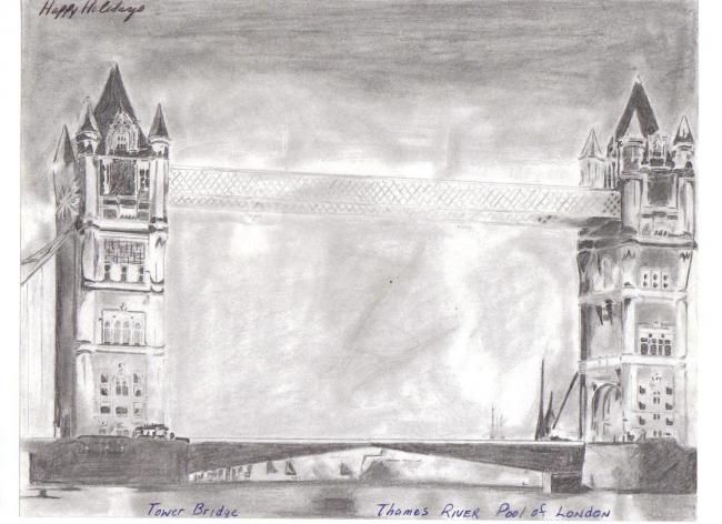 Dibujo titulada "Towers Bridge" por Queen Patrick, Obra de arte original, Otro