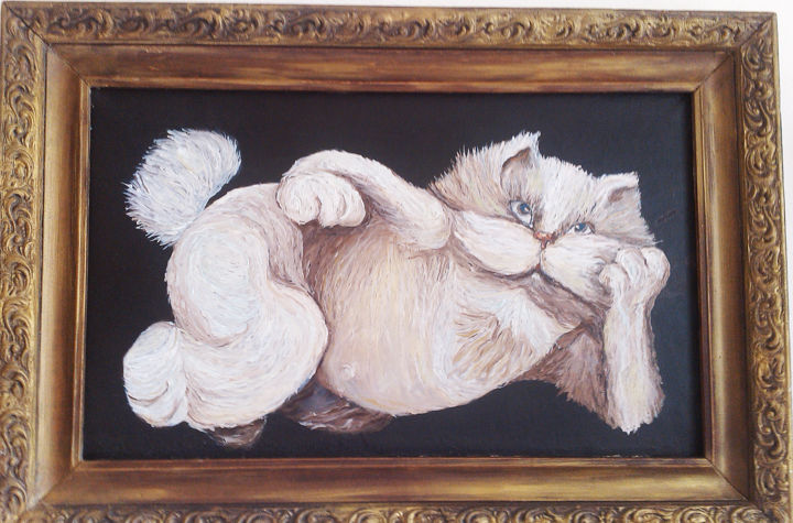 Painting titled "мечты коте.jpg" by Regina Black, Original Artwork, Oil