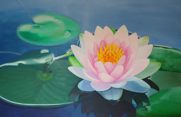 Malerei mit dem Titel "Seerose - Water lily" von Regina Hermann, Original-Kunstwerk, Öl Auf Keilrahmen aus Holz montiert