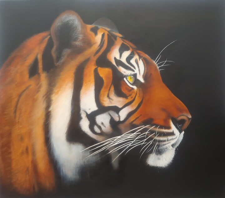 Malerei mit dem Titel "Tiger" von Regina Hermann, Original-Kunstwerk, Öl