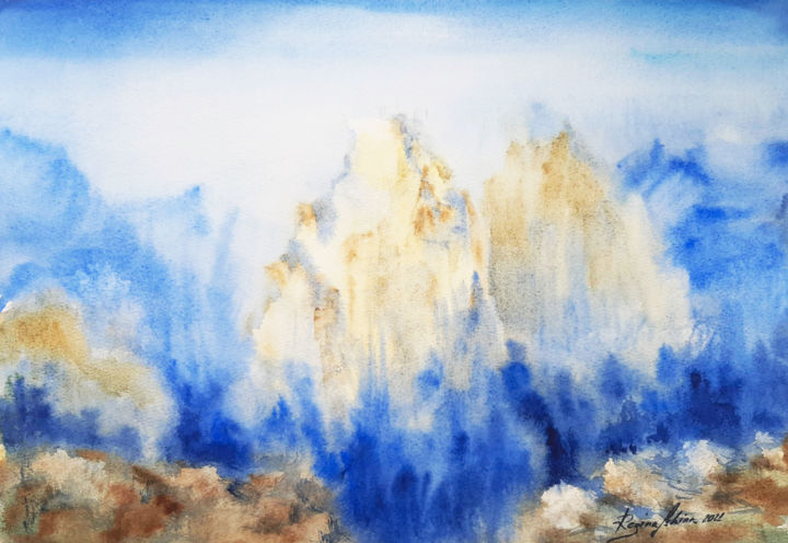Картина под названием "Mountain landscape" - Regina Ishina, Подлинное произведение искусства, Акварель