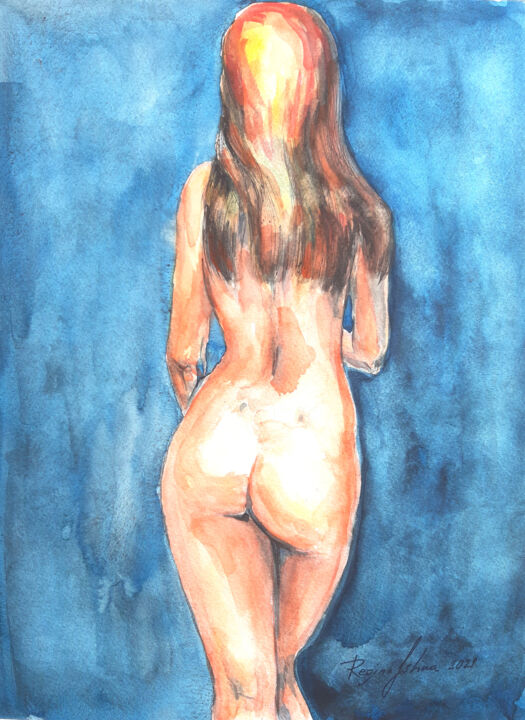 Painting titled "Nude 2" by Regina Ishina, Original Artwork, Watercolor