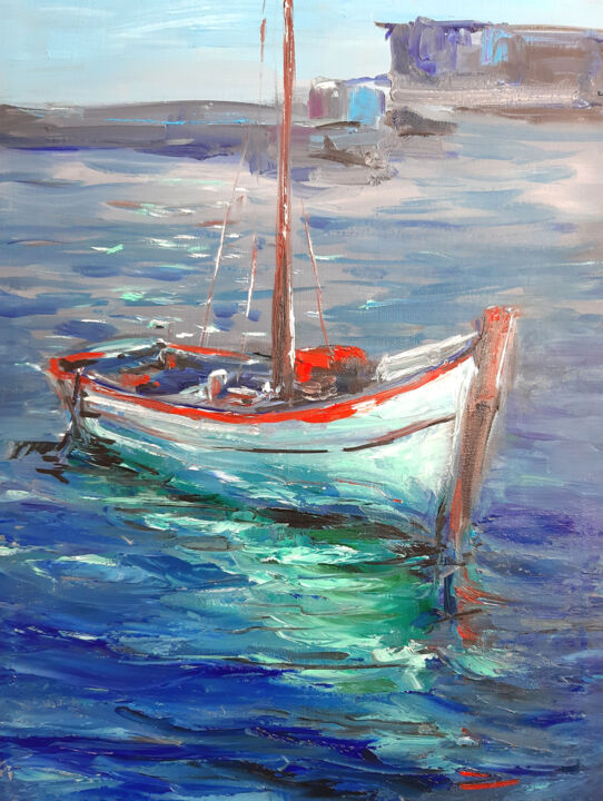 Peinture intitulée "Sailboat" par Regina Ishina, Œuvre d'art originale, Huile