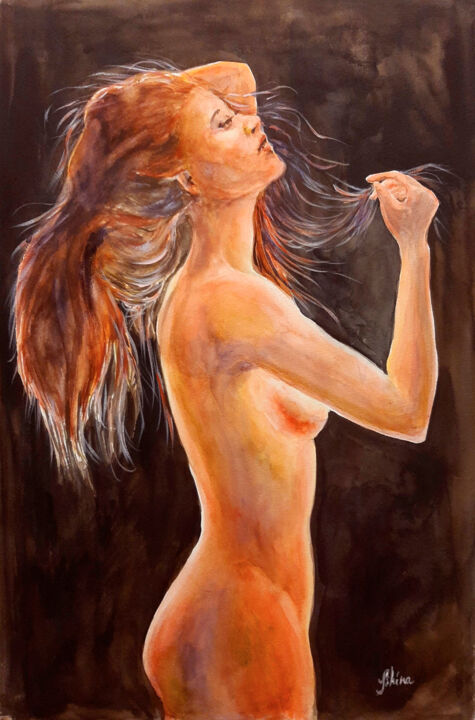 Malerei mit dem Titel "Nude5" von Regina Ishina, Original-Kunstwerk, Aquarell