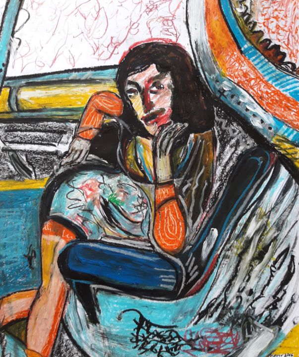 Rysunek zatytułowany „Amy in the car” autorstwa Regina Kehrer, Oryginalna praca, Pastel