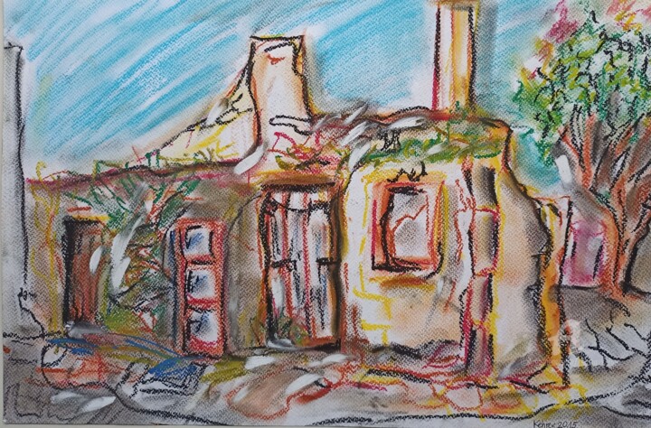 Malerei mit dem Titel "Altes Schulhaus Pat…" von Regina Kehrer, Original-Kunstwerk, Pastell