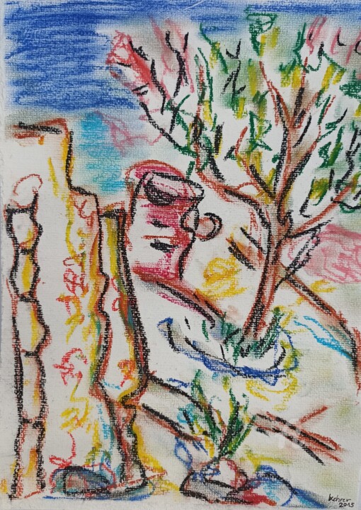 Pintura titulada "Der Mann im Garten" por Regina Kehrer, Obra de arte original, Pastel