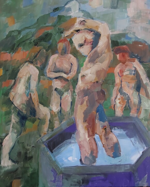 Pintura titulada "Lenz im Brunnen" por Regina Schween, Obra de arte original, Oleo Montado en Bastidor de camilla de madera