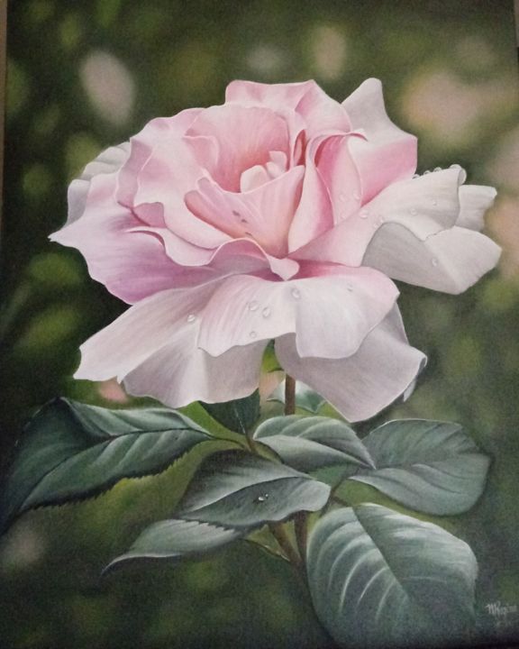 Pintura intitulada "Rosa" por Maria Regina Silva, Obras de arte originais, Óleo