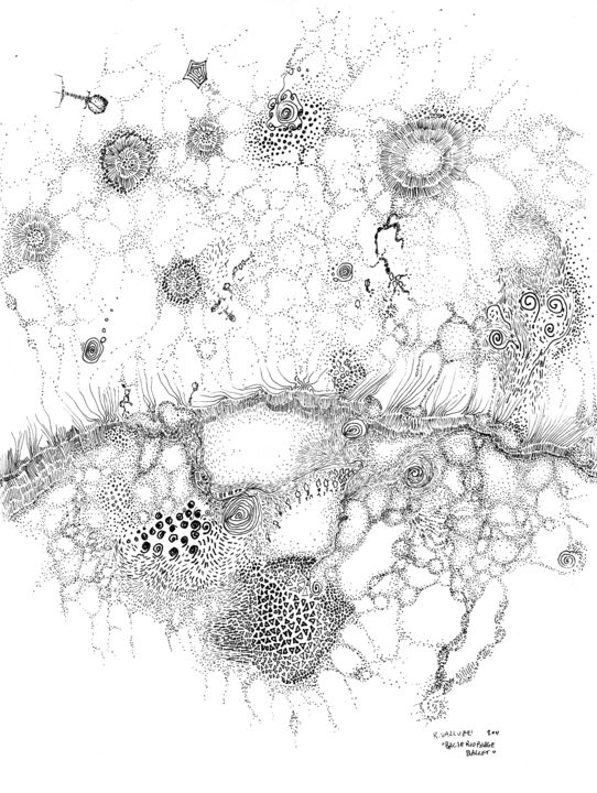 Dessin intitulée "Bacteriophage Ballet" par Regina Valluzzi, Œuvre d'art originale, Encre