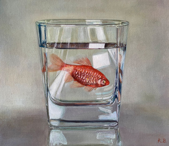Painting titled "Goldfish" by Regina Baybikova, Original Artwork, Oil